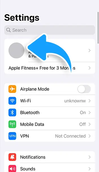 Step 2 - Tap on your Apple ID